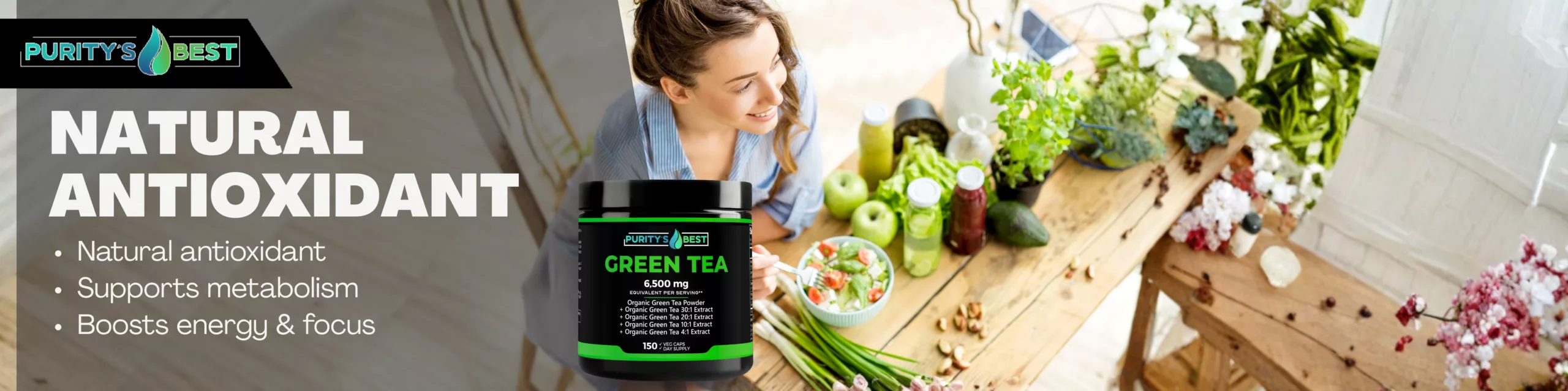 Organic Green Tea extract benefits for metabolism and focus by Purity's Best