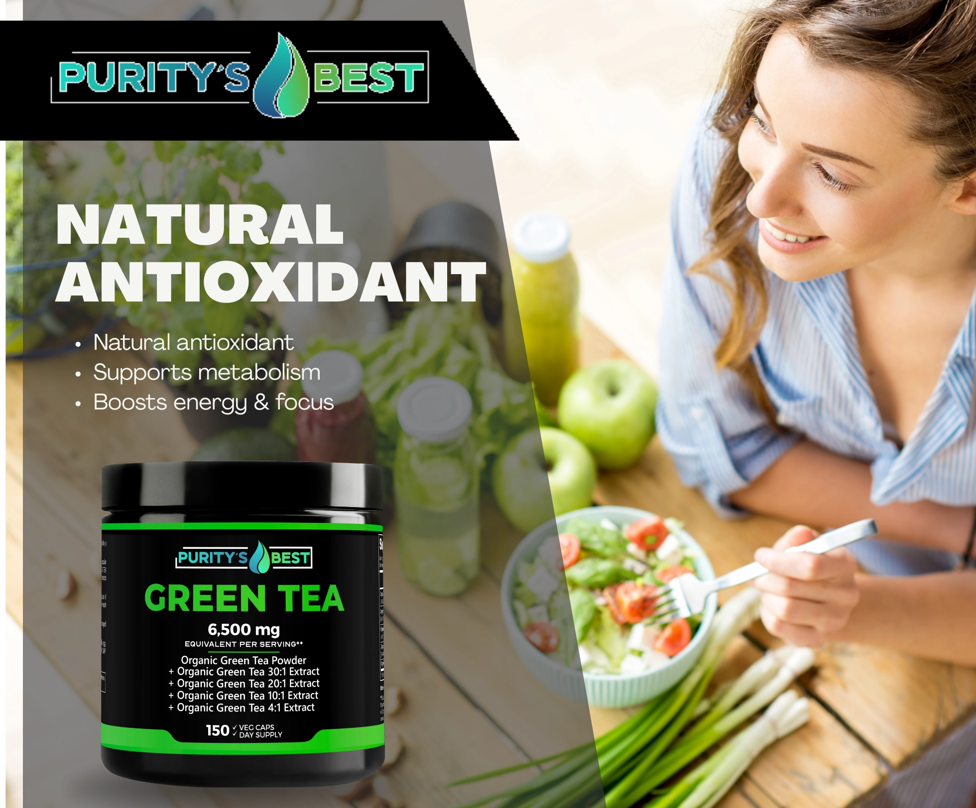 Organic Green Tea extract benefits for metabolism and focus by Purity's Best