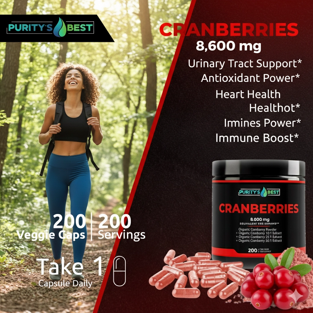 Purity Best Cranberry 8,600 mg capsule supplement for urinary tract and immune support.