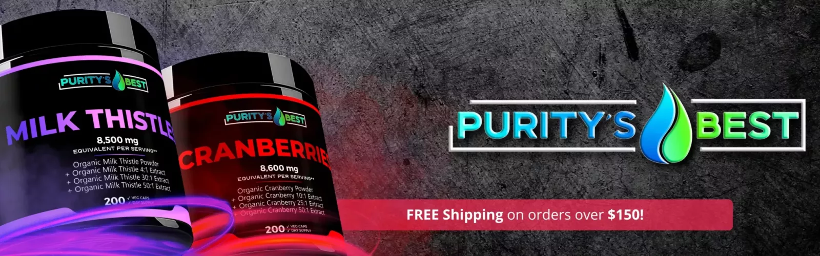 Purity's Best Milk Thistle 8500mg and Cranberry 5600mg for liver and urinary support, with free shipping.