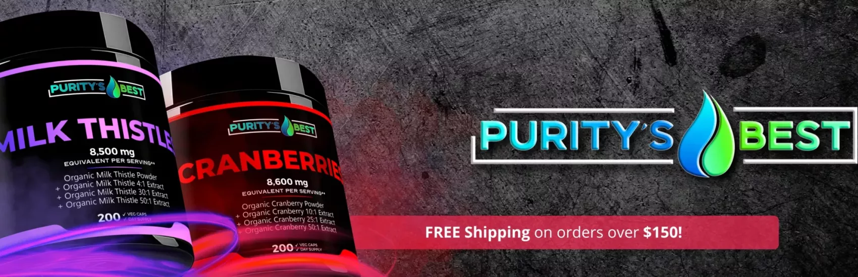 Purity's Best Milk Thistle 8500mg and Cranberry 5600mg for liver and urinary support, with free shipping.